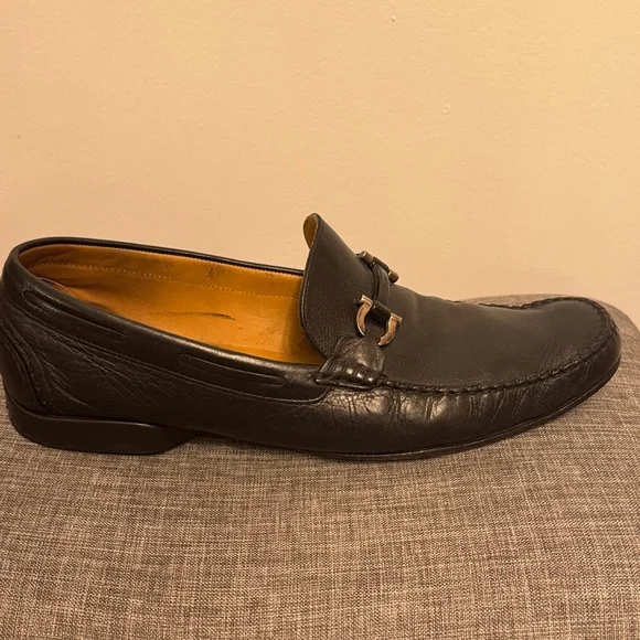 Salvatore Ferragamo Black Leather Loafers with Silver Accents